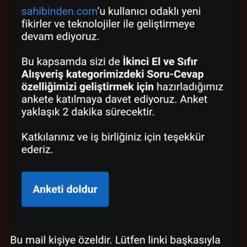 Sahibinden Şüpheli Anket Maili Hakkında