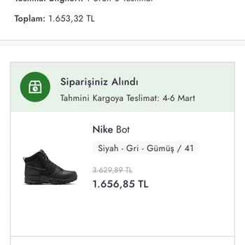 Boyner.com.tr İki Haftadır Nike Manoa Bot Siparişimi Göndermedi.