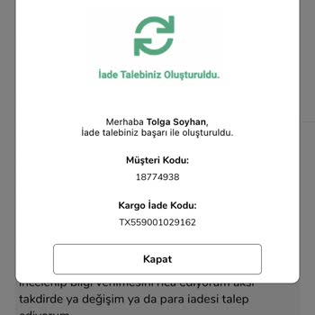 Çetinkaya'dan Almış Olduğum Mavi Montun İade Sürecinde Çıkan Sorunlar