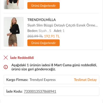 Trendyolmilla İade Ettiğim Ürünün Parasını İade Etmedi