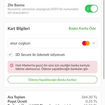 Trendyol Hızlı Marketten Banka Kartımı Kullanamıyorum