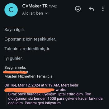 Cvmaker.com.tr Para İadesi Reddi