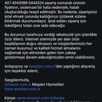 Amazon.com Fiyat Hatası Gerekçesiyle Siparişi İptal Etti