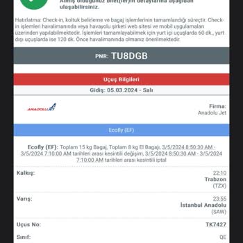 Anadolu Jet Sebepsiz Bilet İptali