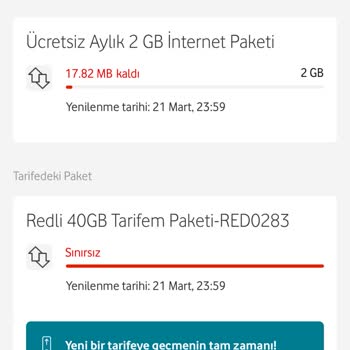 Vodafone Red'li 40 GB Tarifem Hk.