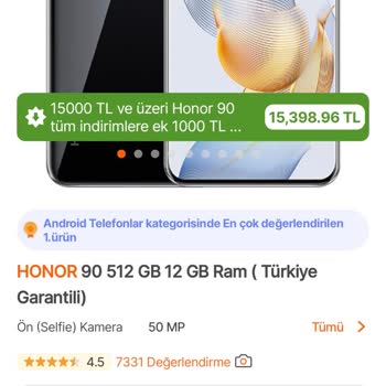Hepsiburada Honor 90 Cihazının İndirim Üstüne İndirime Girmesi.