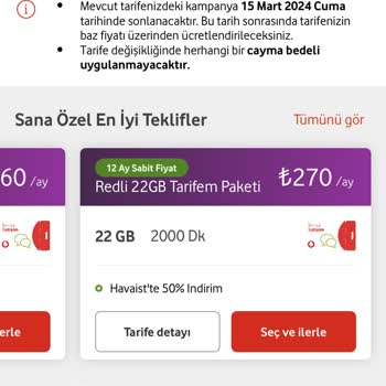 Vodafone Tarife Değişikliğinde Çıkardıkları Yüksek Fiyatlar