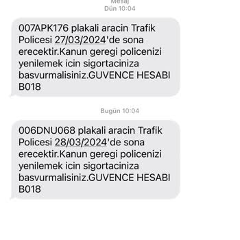 Güvence Hesabı Üstüme Kayıtlı Olmayan Araçlarla İlgili Mesaj Atıyor