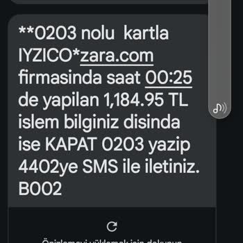 Zara Bilgim Dışında Kredi Kartı İşlemi