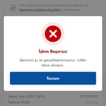 Cepte Şok Sipariş Oluşturamama