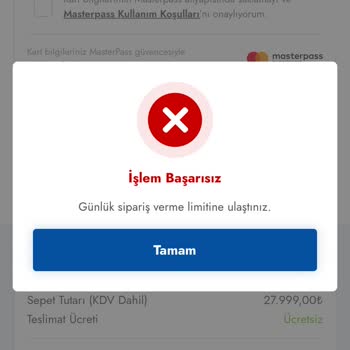Cepte Şok Sipariş Oluşturamama