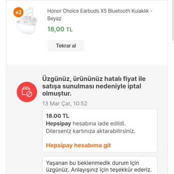 Hepsiburada.com Dan İndirim Sonrası Aldığım Ürün İptal Edildi.