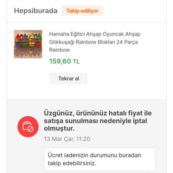 Hepsiburada Yanlış Fiyatlandırma Sebebi İle Ürün İptal Etti