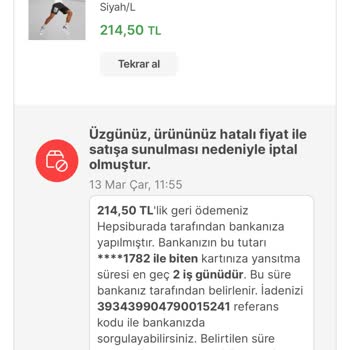 Hepsiburada Hatalı Fiyat Gerekçeli Sipariş İptali