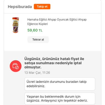 Hepsiburada Ödeme Yapılan Ürünün İptal Edilmesi Ve Gönderilmemesi Şikayeti