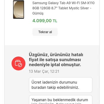 Hepsiburada Hatalı Fiyat Gerekçesiyle Sipariş İptal Etmesi.