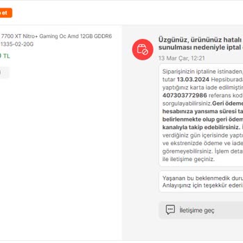 Hepsiburada Yanlış Fiyat Dolayısıyla İptal Edilen Sipariş.