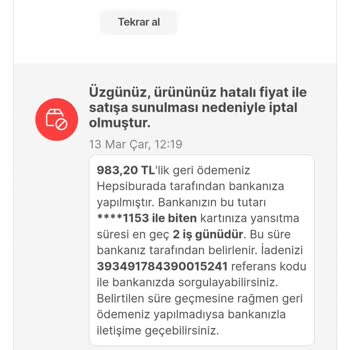 Hepsiburada Satın Aldığım Ürünü Hatalı Fiyat Diyerek İptal Etmesi