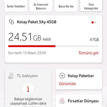 Vodafone Hediye İnternet Paketime Yansımıyor