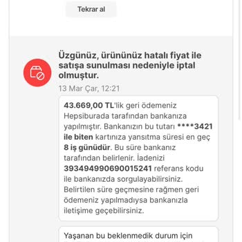 Hepsiburada Sipariş İptali Ve Fiyat Hatası
