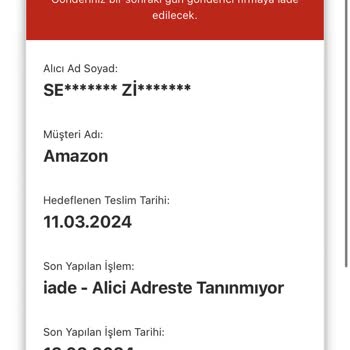 AGT Kurye (aynigunteslim.com) Siparişim İade Edildi
