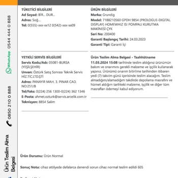 Grundig Gpdh 9854 Kurutma Makinesi Giderilemeyen Sesli Çalışma