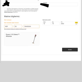 Dyson V15 Detect Absolute Süpürgem Bozuldu