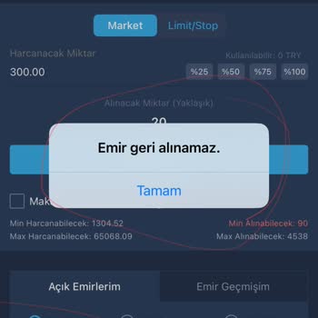 Bitexen Emir İptal Edilemez Uyarısı