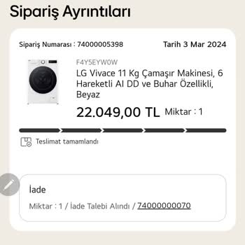 LG Kullanmadan İade Ettiğim Çamaşır Makinesi Bedelini İade Etmedi