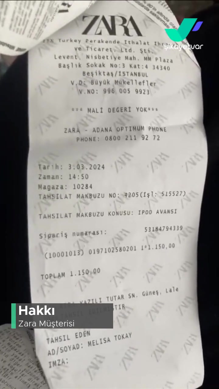 Zara Siparişim Gelmedi Siparişimi İstiyorum videonun kapak resmi