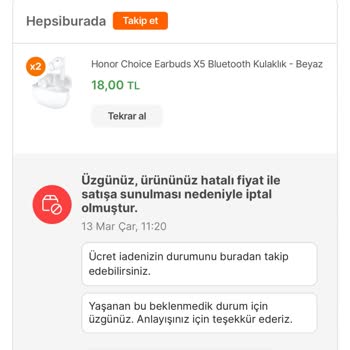 Hepsiburada Sitesinin Sipariş İptali