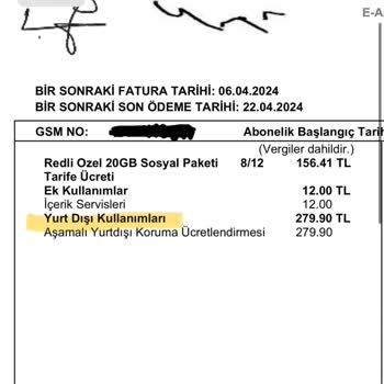 Vodafone Faturalı Hatta Yansıtılan Yurt Dışı Kullanım Ücretine İtiraz