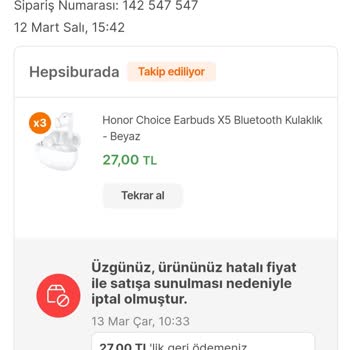 Hepsiburada Mağduriyeti Sipariş İptali