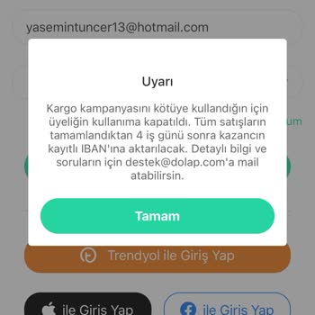 Dolap Uygulaması Kargoyu Kötüye Kullanma Sebebiyle Üyeliğimi Sonlandı