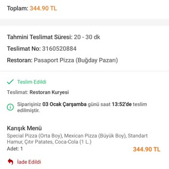 Trendyol Yemek Üzerinden İade Edilmeyen Ücret