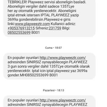 Playweezz Haksız Abonelik