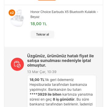 Hepsiburada İndirimli Ürün İptali