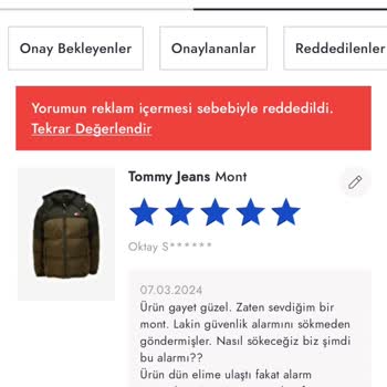 Boyner Ürünün Güvenlik Alarmını Sökmeden Göndermişler