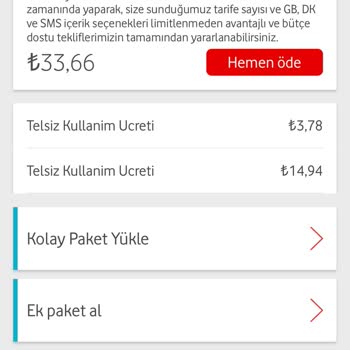 Vodafone Kolay Paket Yükleme