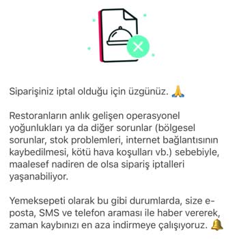 Yemek Sepeti İptal Edilen Sipariş