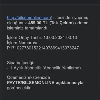 Bilsem Online Haksız Aylık Abonelik Yenileme