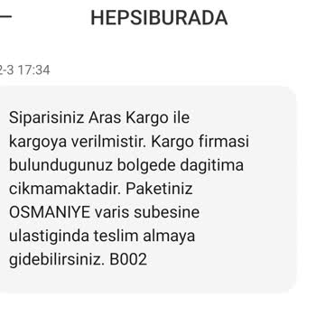 Aras Kargo Teslimat Bölgesi Dışındasınız Diye SMS Gönderiyor.