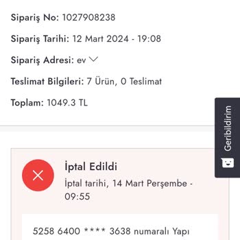 Boyner Siparişimi İptal Etti
