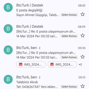 BTCTURK Mail Değişikliği İlgilenen Cevap Veren Yok