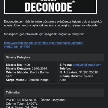 Deconode Mobilya Deconode Sevk Edilmeyen Sipariş