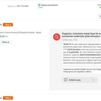 Hepsiburada Sattığı Ürünü Yanlış Fiyatlandırma Diyerek İptal Etti