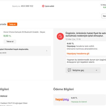 Hepsiburada Sattığı Ürünü Yanlış Fiyatlandırma Diyerek İptal Etti