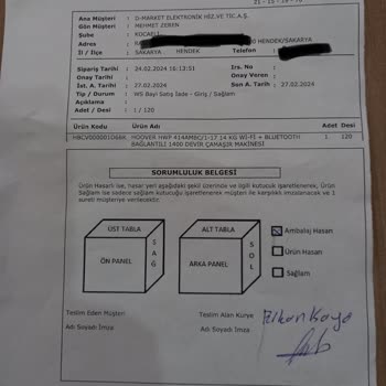 Hepsiburada Dan Alınan Hoover Çamaşır Makinesi