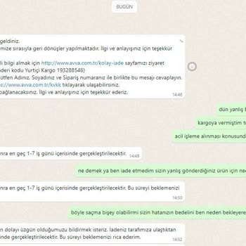 Avva Yanlış Beden Gönderimi