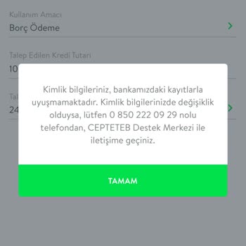TEB Kimlik Bilgileriniz Uyuşmuyor